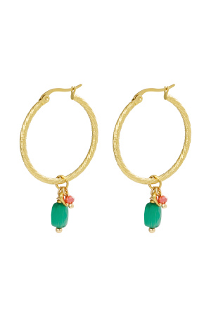 Boucles D'oreilles Perles Fête - Doré/Vert h5 