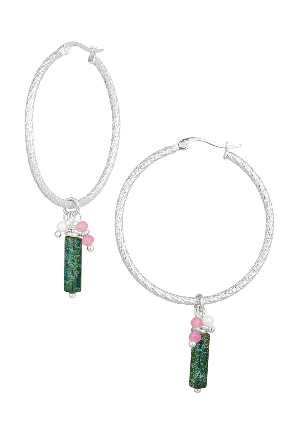 Boucles D'oreilles Relief Avec Pierre Naturelle Et Perle - Doré 