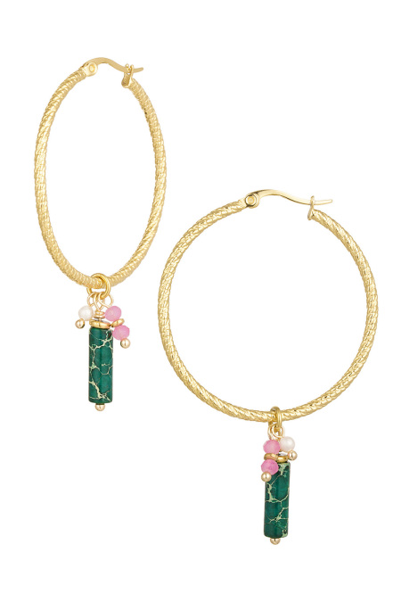 Boucles d'oreilles relief avec pierre naturelle et perle - doré