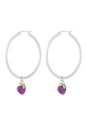 Boucles D'oreilles Pierre Naturelle Coeur Violet h5 