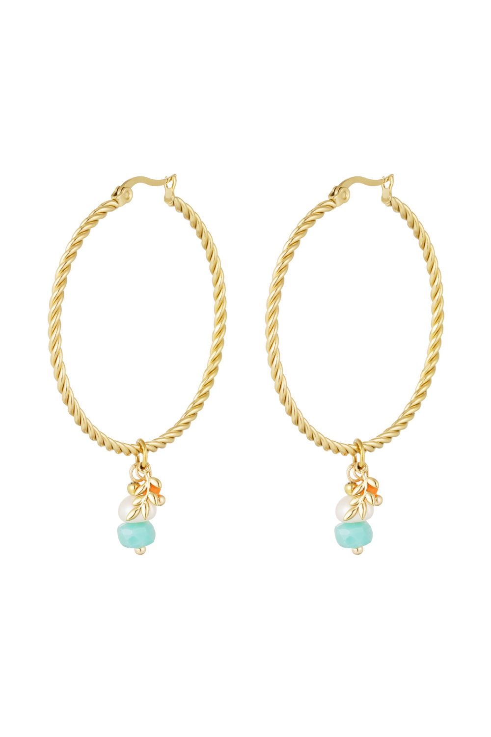 Boucles D'oreilles Torsadées Avec Breloque Pierre Naturelle - Doré