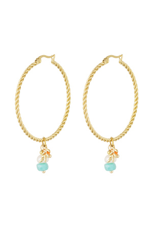 Boucles D'oreilles Torsadées Avec Breloque Pierre Naturelle - Doré h5