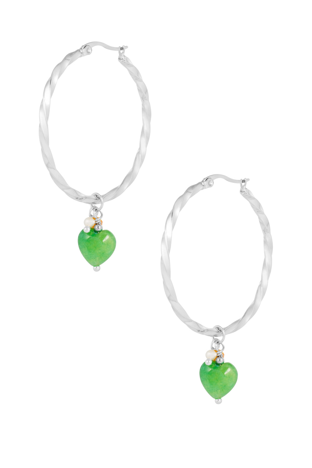 Boucles D'oreilles Torsadées Avec Coeur - Argent/Vert