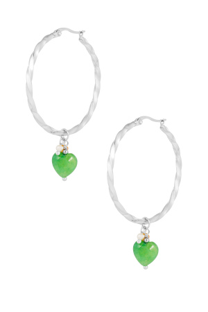 Boucles D'oreilles Torsadées Avec Coeur - Argent/Vert h5