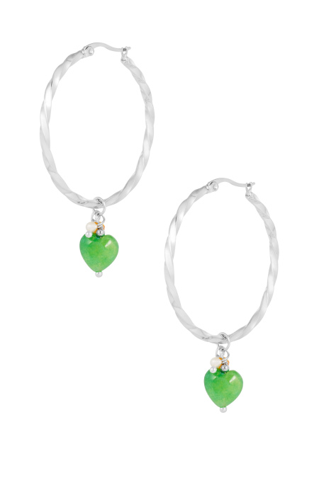 Boucles d'oreilles torsadées avec coeur - argent/vert