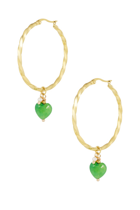 Boucles D'oreilles Torsadées Avec Coeur - Argent/Vert