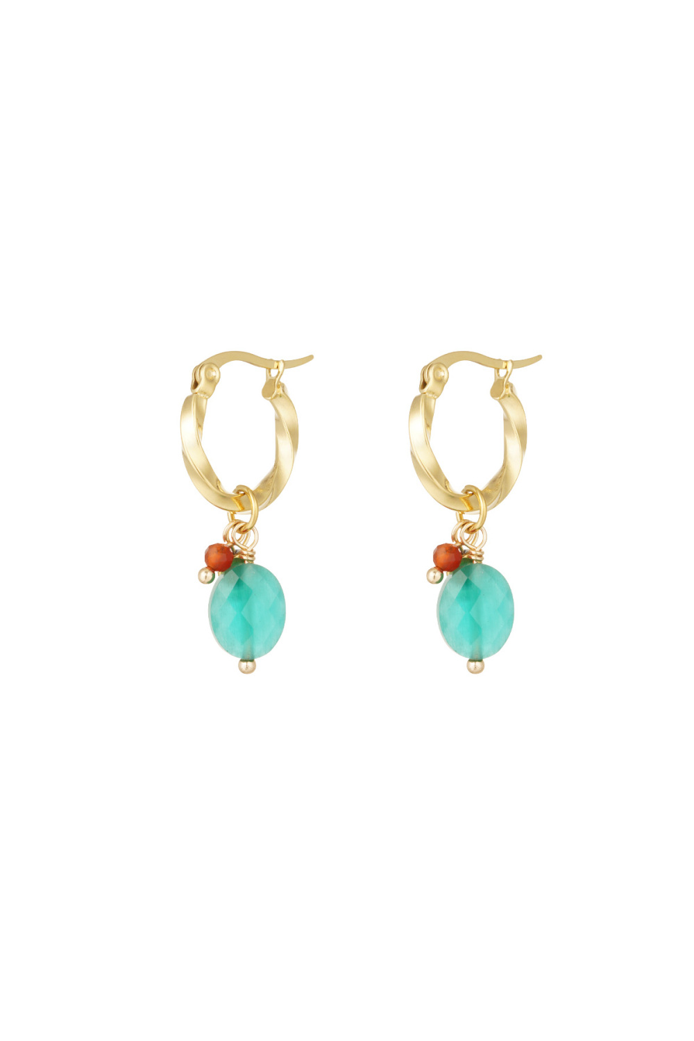 Boucles D'oreilles Avec Twist Et Pierre Bleue - Doré/Bleu 