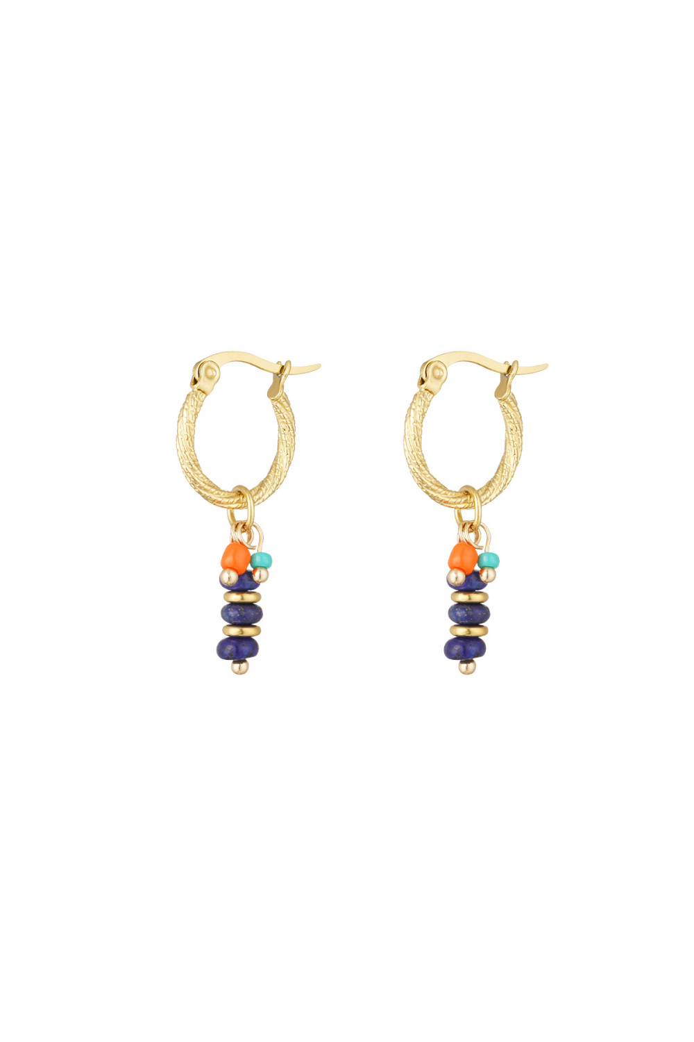 Boucles D'oreilles Perles Fête Bleu - Doré/Bleu