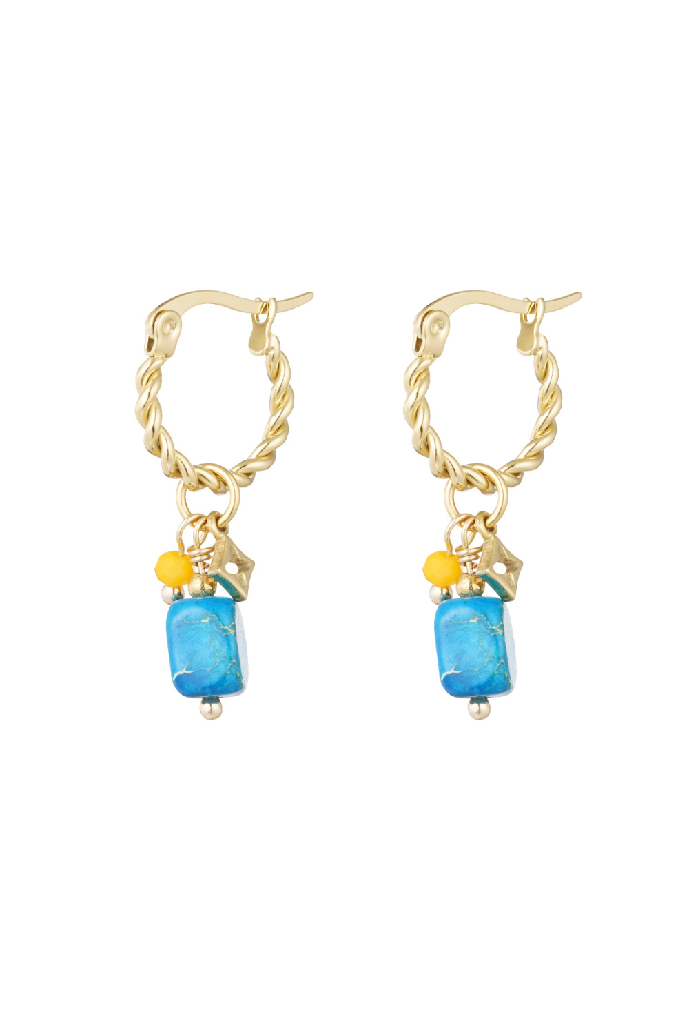 Boucles D'oreilles Pierre Bleue Torsadée - Dorée
