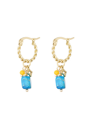 Boucles D'oreilles Pierre Bleue Torsadée - Dorée h5