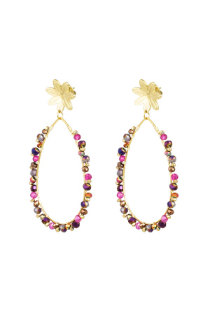 Boucles D'oreilles Pendantes Avec Perles Et Fleur - Doré/Rose h5