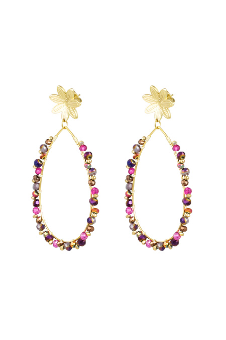 Boucles d'oreilles pendantes avec perles et fleur - doré/rose