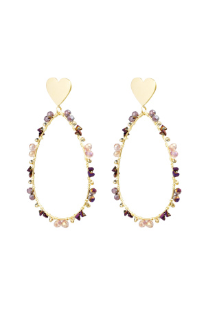 Boucles D'oreilles Ovales Avec Perles Et Coeur - Doré/Violet h5