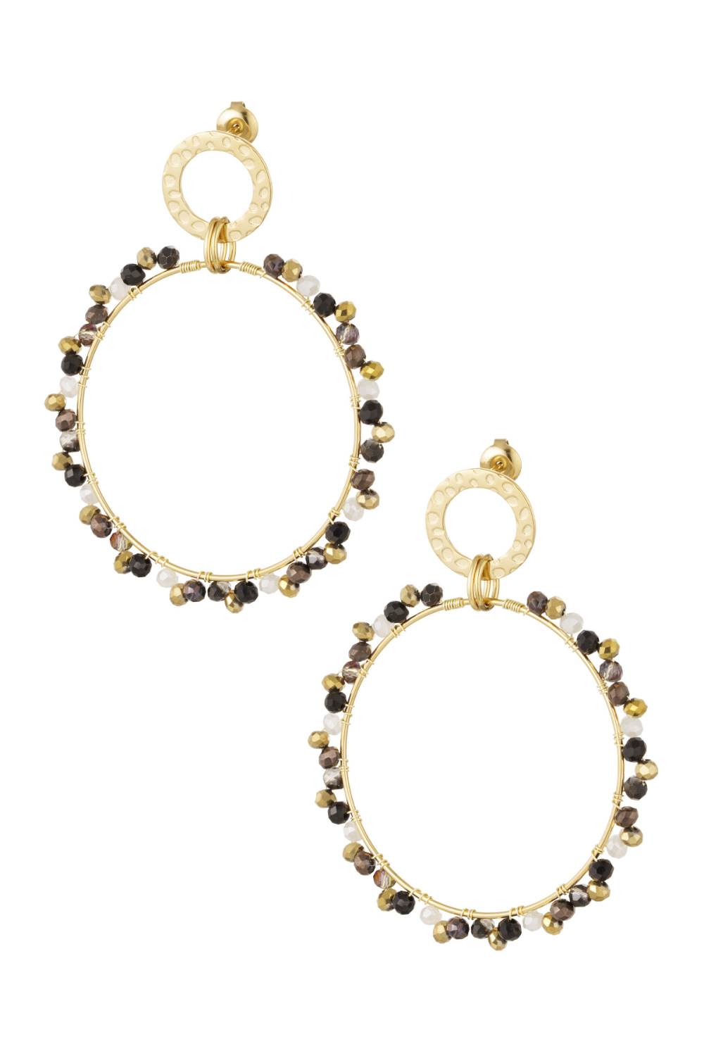Boucles D'oreilles Double Cercle Avec Perles - Doré/Gris
