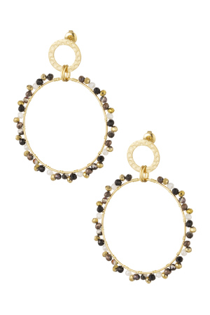 Boucles D'oreilles Double Cercle Avec Perles - Doré/Gris h5
