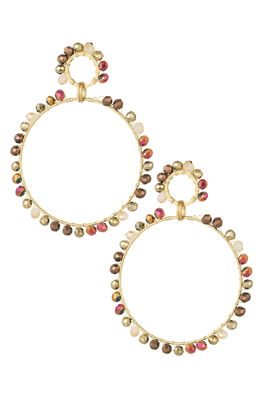 Boucle D'oreille Double Perles De Verre Hiver - Beige Doré 