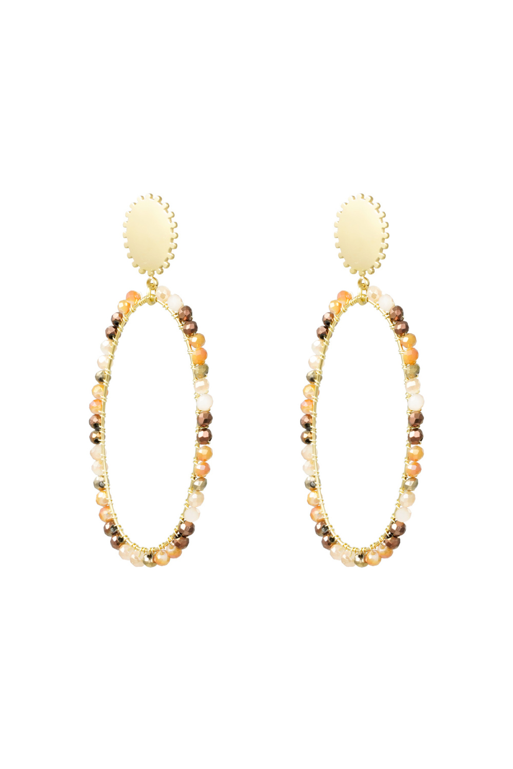 Boucles D'oreilles Allongées Avec Perles - Doré/Beige 