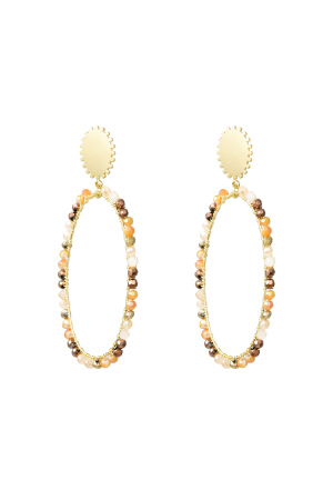 Boucles D'oreilles Allongées Avec Perles - Doré/Beige h5 