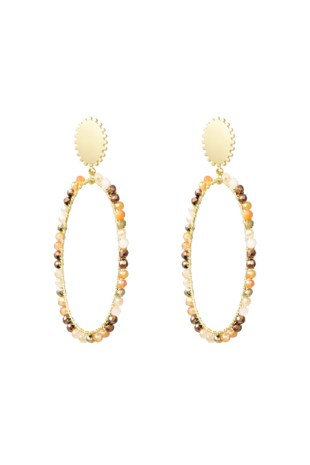 Boucles d'oreilles allongées avec perles - doré/beige