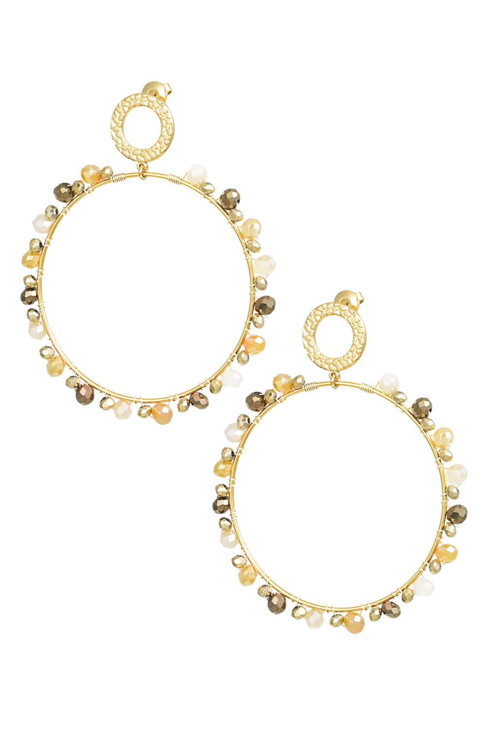 Boucles D'oreilles Avec Perles - Doré/Beige 