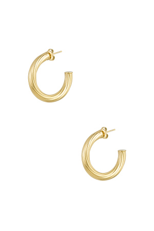 Boucles D'oreilles Rayures Rondes Petites - Doré h5 