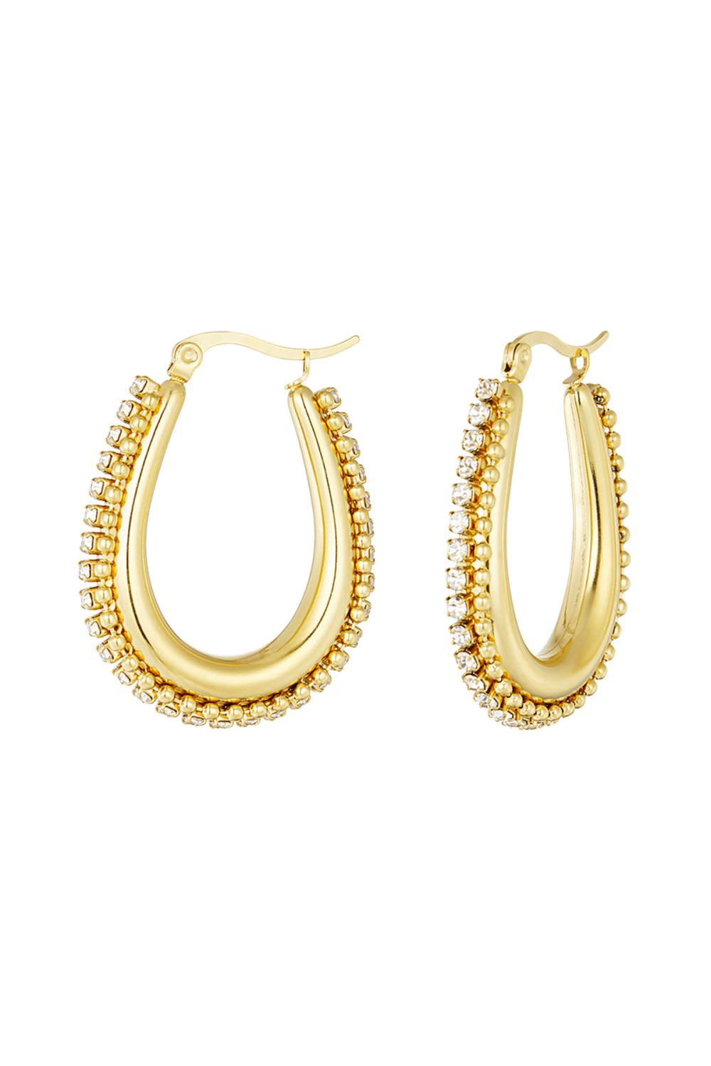 Boucle D'oreille Forme Goutte Avec Pierres Avec Boules - Doré 
