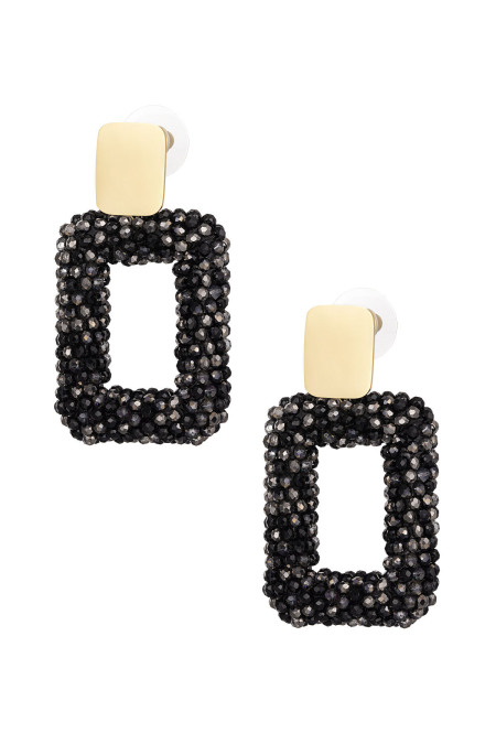 boucles d'Couleur oreilles rectangle avec perles de verre - Couleur or noir