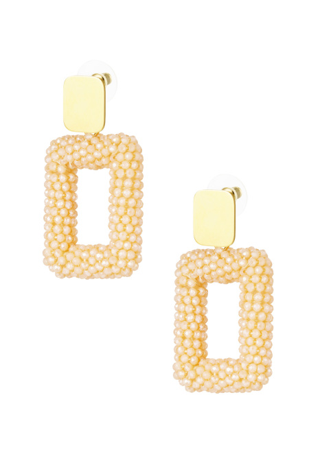 Boucles D'couleur Oreilles Rectangle Avec Perles De Verre - Couleur Or Noir