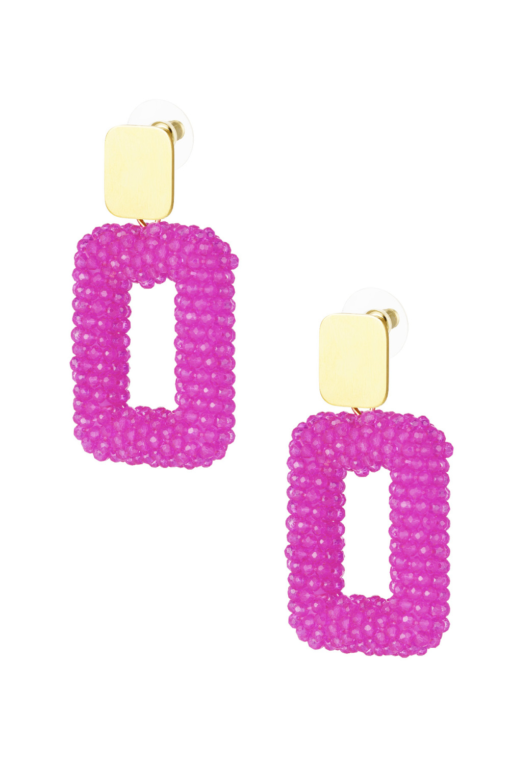 Boucles D'couleur Oreilles Rectangle Avec Perles De Verre - Couleur Or Noir 