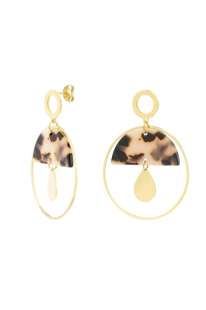 Boucles D'oreilles Rondes Avec Détails - Doré/Camel h5 