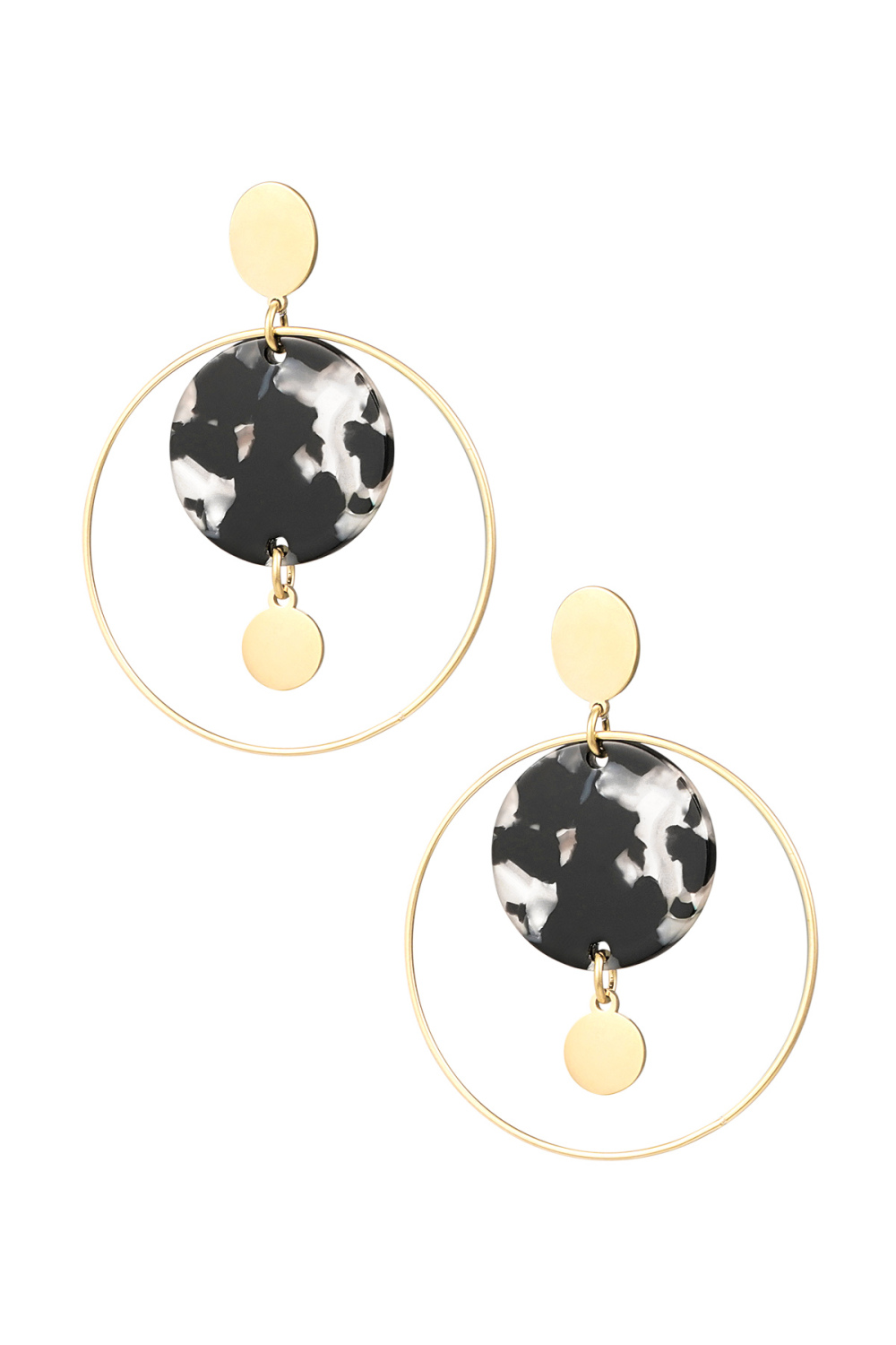 Boucles D'couleur Oreilles Cercle Avec Imprimé - Noir/Couleur Or