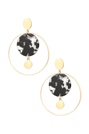 Boucles D'couleur Oreilles Cercle Avec Imprimé - Noir/Couleur Or h5