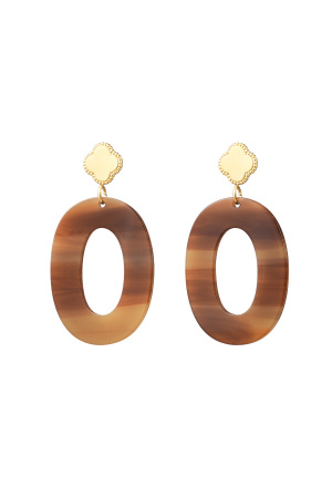 Boucles D'oreilles Trèfle Et Ovale Avec Imprimé - Doré/Marron h5 