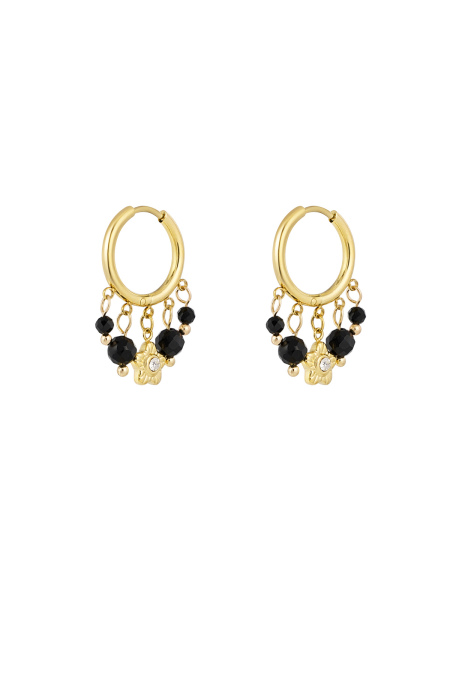 Boucles d'oreilles avec guirlande de pierres - doré/noir
