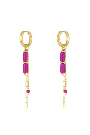 Boucles D'oreilles Perles Tube Avec Chaînes - Doré/Fuchsia h5 