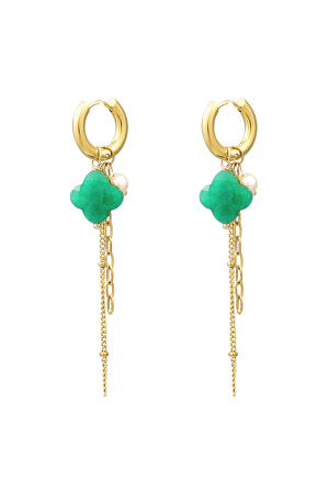 Boucles D'oreilles Trèfle Avec Chaînes - Doré/Vert Olive h5