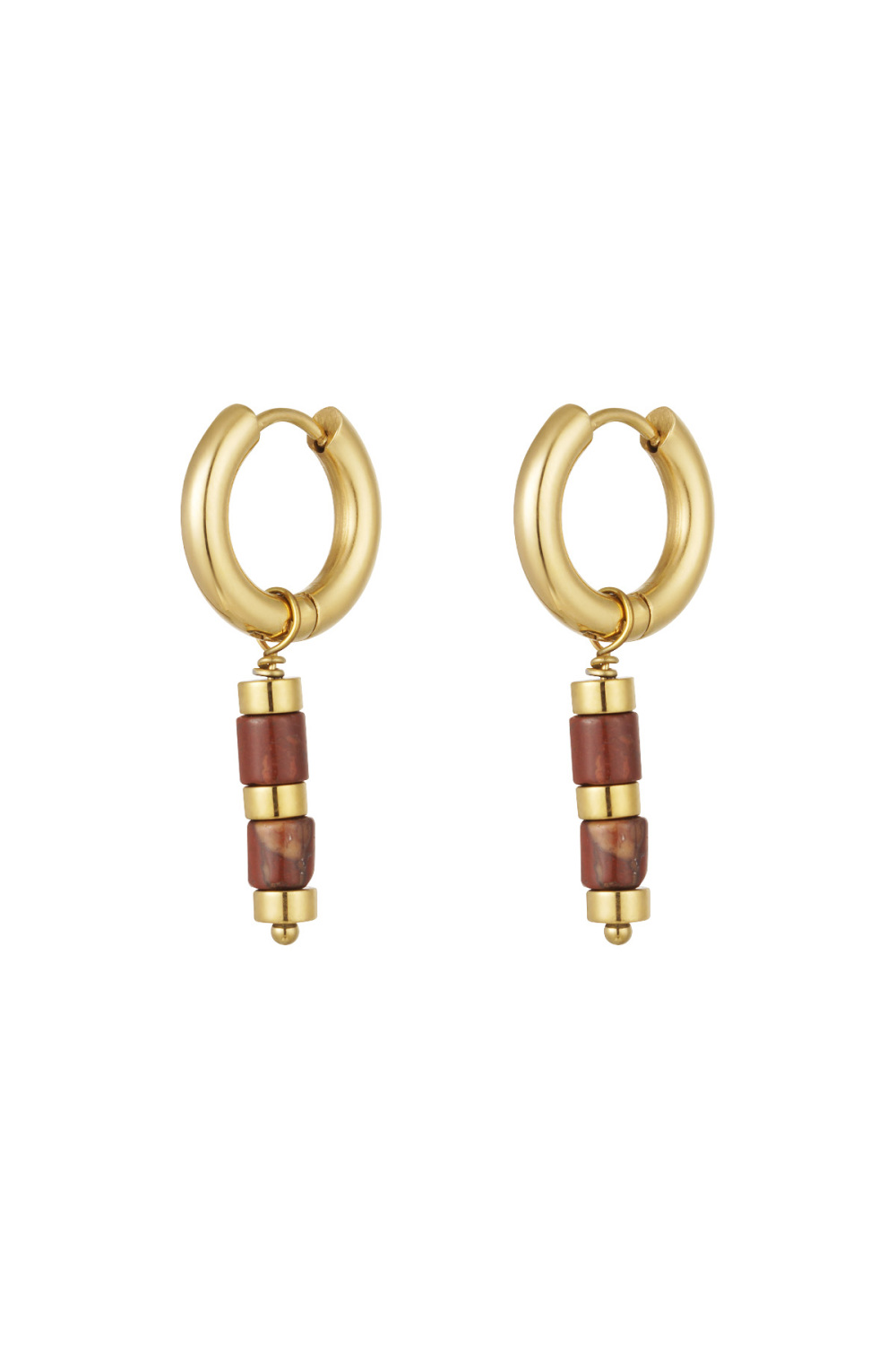 Boucles D'oreilles Perles Et Détails Dorés - Doré/Rouge