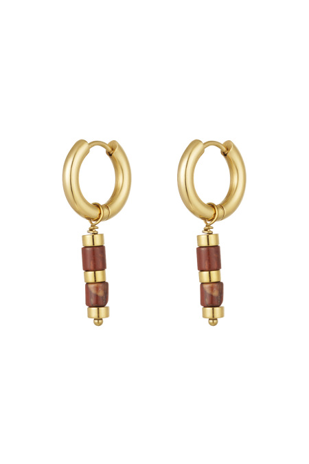 Boucles d'oreilles perles et détails dorés - doré/rouge