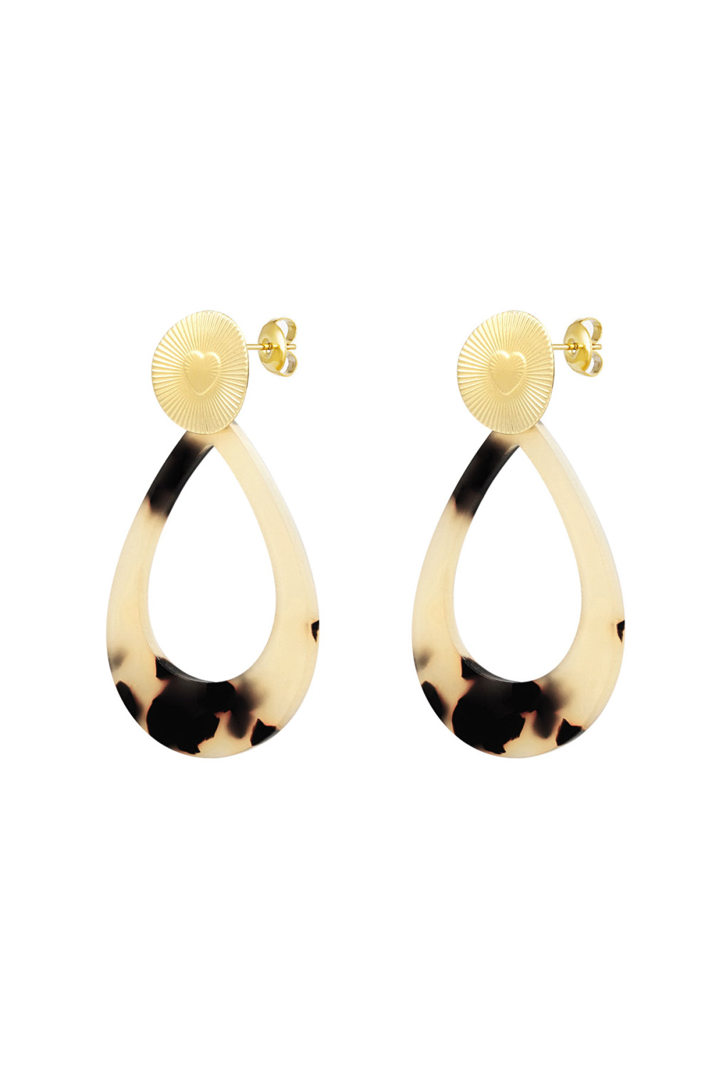 Boucles D'oreilles Pièce Coeur Avec Ovale - Doré/Beige