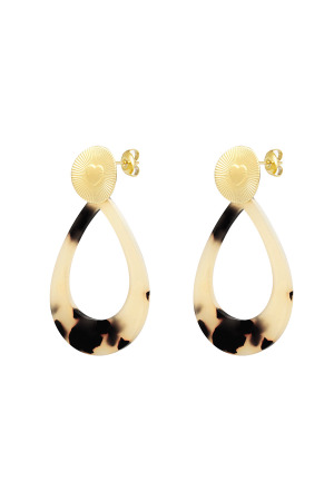 Boucles D'oreilles Pièce Coeur Avec Ovale - Doré/Beige h5