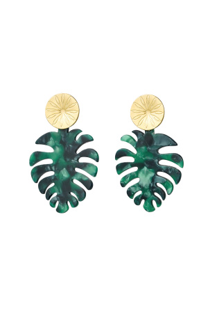 Boucles D'oreilles Feuilles Avec Imprimé - Doré/Vert h5 