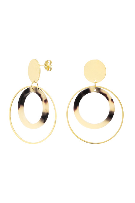 Boucles d'oreilles double rondes - doré/beige