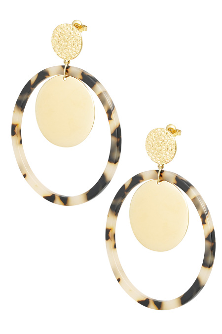 Boucles d'oreilles cercles avec imprimé - doré/beige