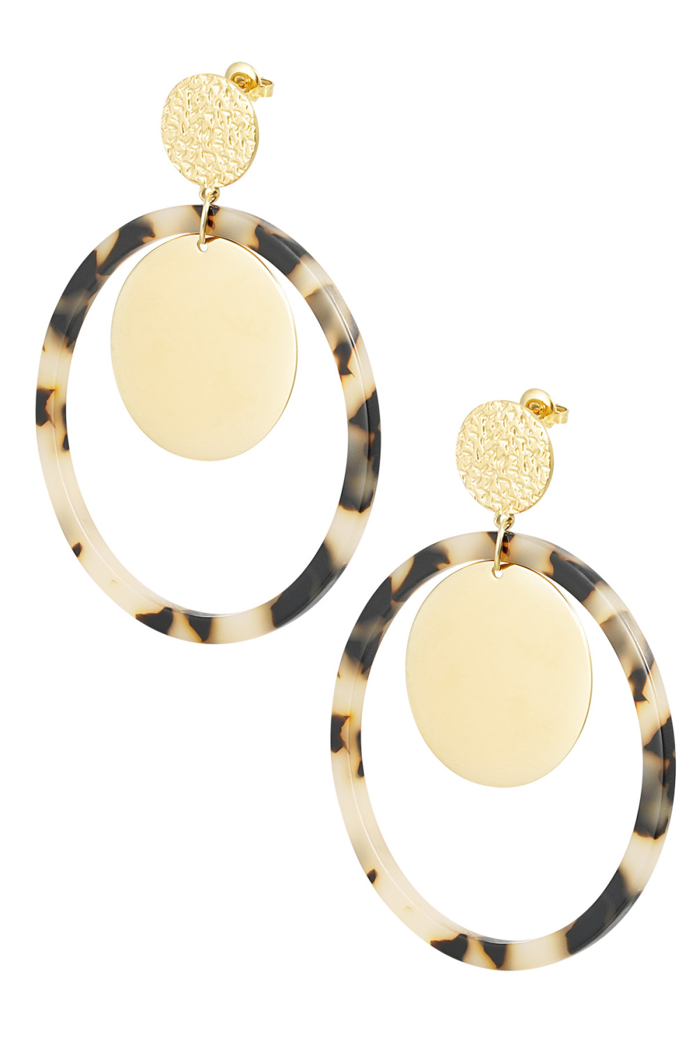 Boucles D'oreilles Cercles Avec Imprimé - Doré/Beige