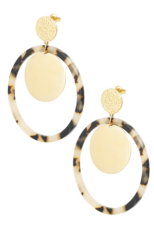 Boucles D'oreilles Cercles Avec Imprimé - Doré/Beige h5