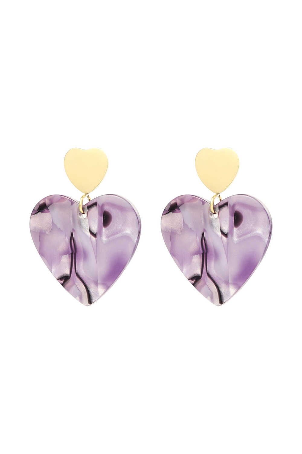 Boucles D'oreilles Double Coeur - Doré/Violet