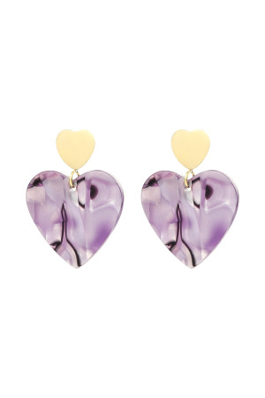 Boucles D'oreilles Double Coeur - Doré/Violet h5