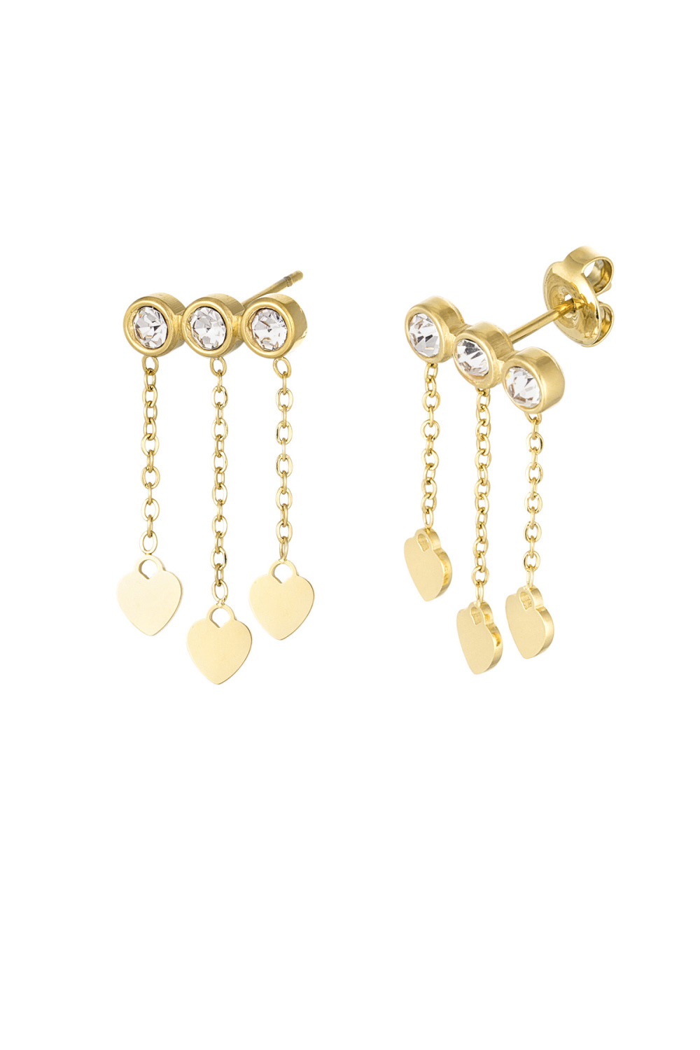 Boucles D'oreilles Coeurs & Pierres - Doré/Blanc 