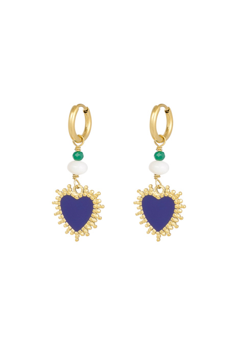 Boucles d'Couleur oreilles power love - Couleur or bleu