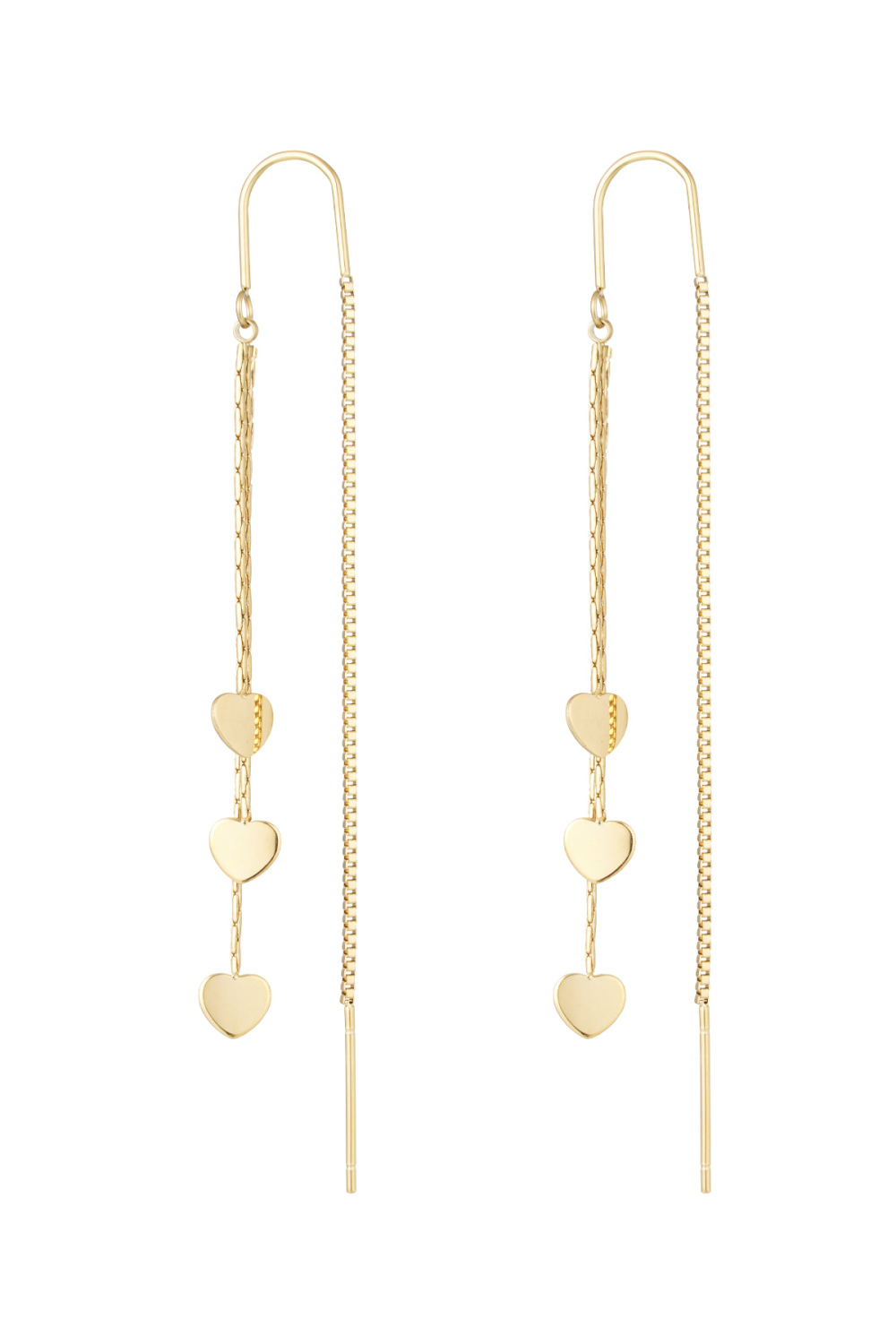Boucles D'oreilles Pendantes 3 X Coeurs - Doré 